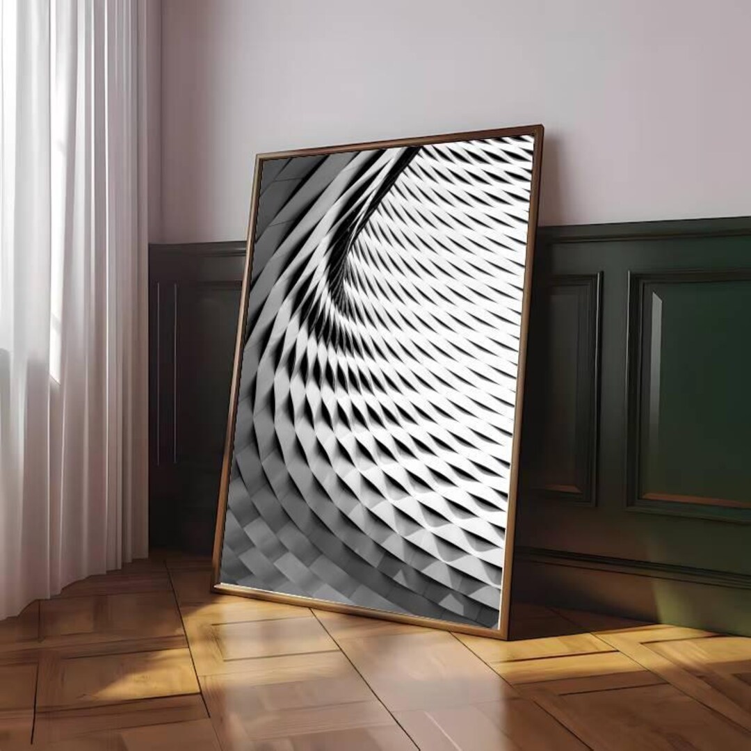 Modern Black and White Geometric Spiral Wall Art, Minimalist Optical ...