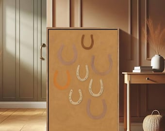 Lucky Horseshoes Framed Canvas Print, Abstract Western Farmhouse Wall Art