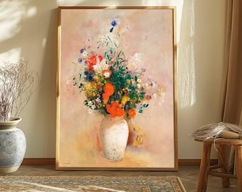 Odilon Redon Style Flower Vase Print, Abstract Floral Art, Post-Impressionist Wall Decor, Oil Painting Reproduction, Elegant Botanical Art