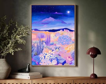 Vintage Western Sunset Canvas Print: Mid-Century Modern Wall Art
