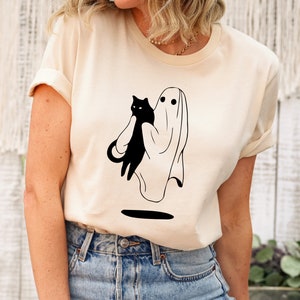 Ghost and Black Cat Halloween Shirt: Spooky Funny Tee