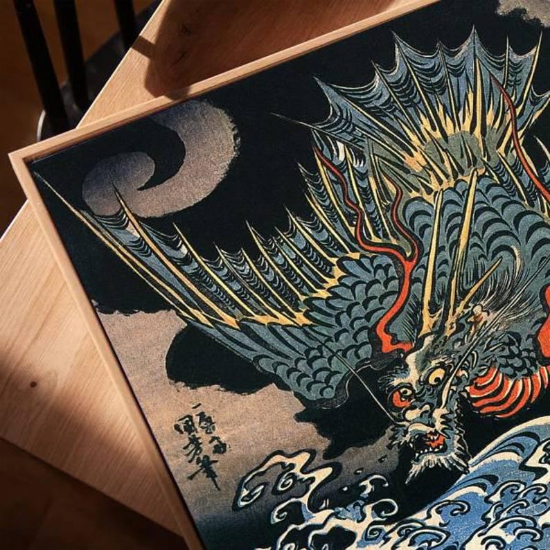 Japanese Dragon Wall Art, Ukiyo-e Style Ocean Waves Print, Samurai ...