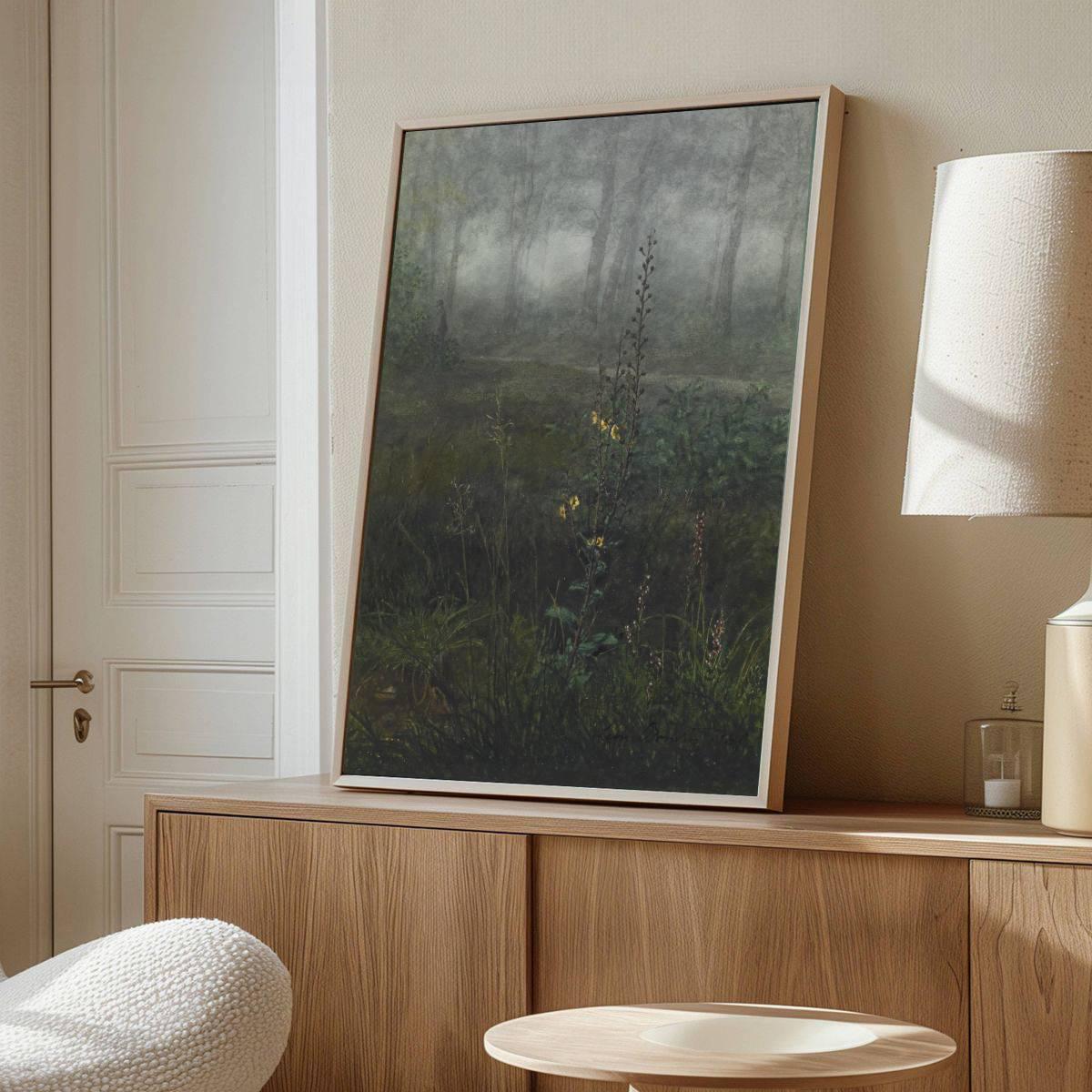 Misty Forest Landscape Painting, Dark Nature Wall Art, Moody Woodland ...
