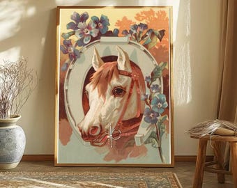 Lucky Horseshoes Wall Art, Framed Western Abstract Warm Brown Tones Canvas Print, Rustic Modern Farmhouse Decor for Living Room or Entryway
