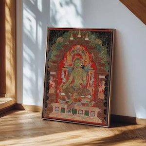 Green Tara Canvas Wall Art: Buddhist Goddess, Tibetan Decor