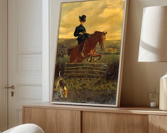 Vintage Equestrian Wall Art, Horse Riding Print, Antique Hunting Scene Painting, Rustic Country Decor, Classic Horse Artwork, Large Canvas