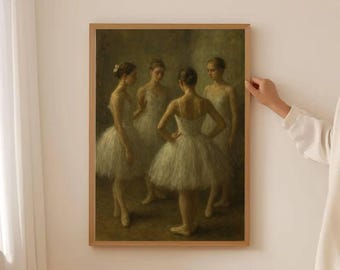 Ballerina Canvas Print: Vintage Oil Painting Style Dance Studio Decor