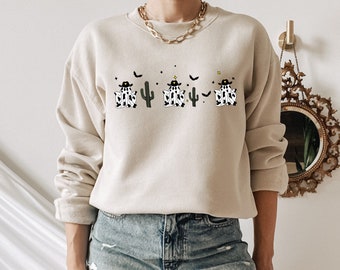 Halloween Cow Sweatshirt: Western Cowboy Ghost Tee