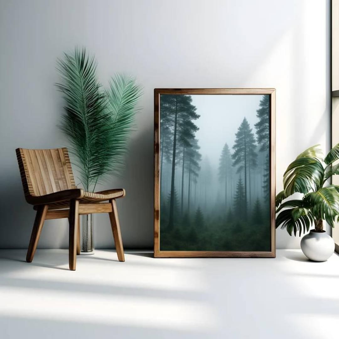 Misty Pine Forest Canvas, Foggy Mountain Nature Wall Art, Tree Wall Art ...