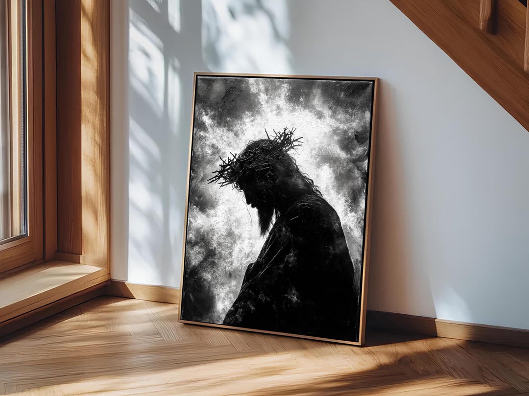 Jesus Christ Portrait Wall Art, Crown of Thorns Canvas Print, Christian ...