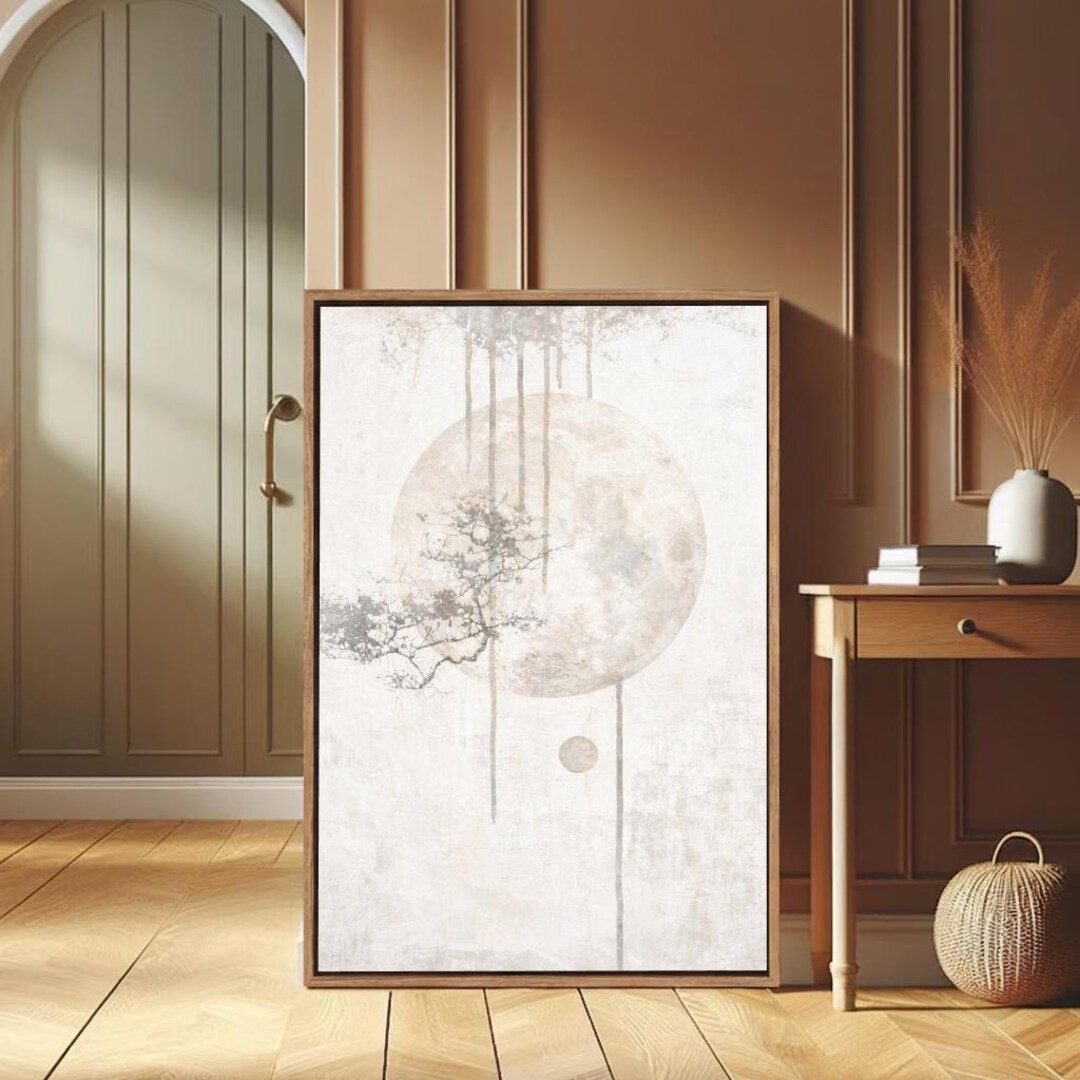 Neutral Japandi Wall Art Print, Minimalist Beige Abstract Moon ...