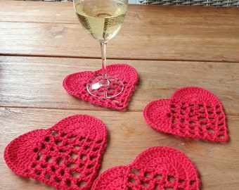 Set of 4 glass coasters, cup coasters *VALENTINE*