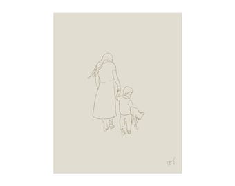 Minimalist Family Art Print, Modern Home Decor, Kid&#39;s Room Wall Art, Gift for Mother&#39;s Day, Neutral Tones