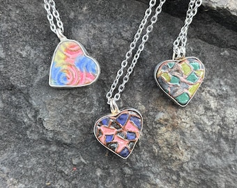 Sterling and Ceramic Small Heart Pendant