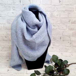 Women's XXL scarf poncho winter triangular scarf with wool bouclé plain colors basic Skyblau