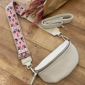 Leren heuptasje S/Meter/XL in zilver/goud met brede riem, schoudertas, crossbody tas Made in Italy heuptas tasriem afbeelding 4