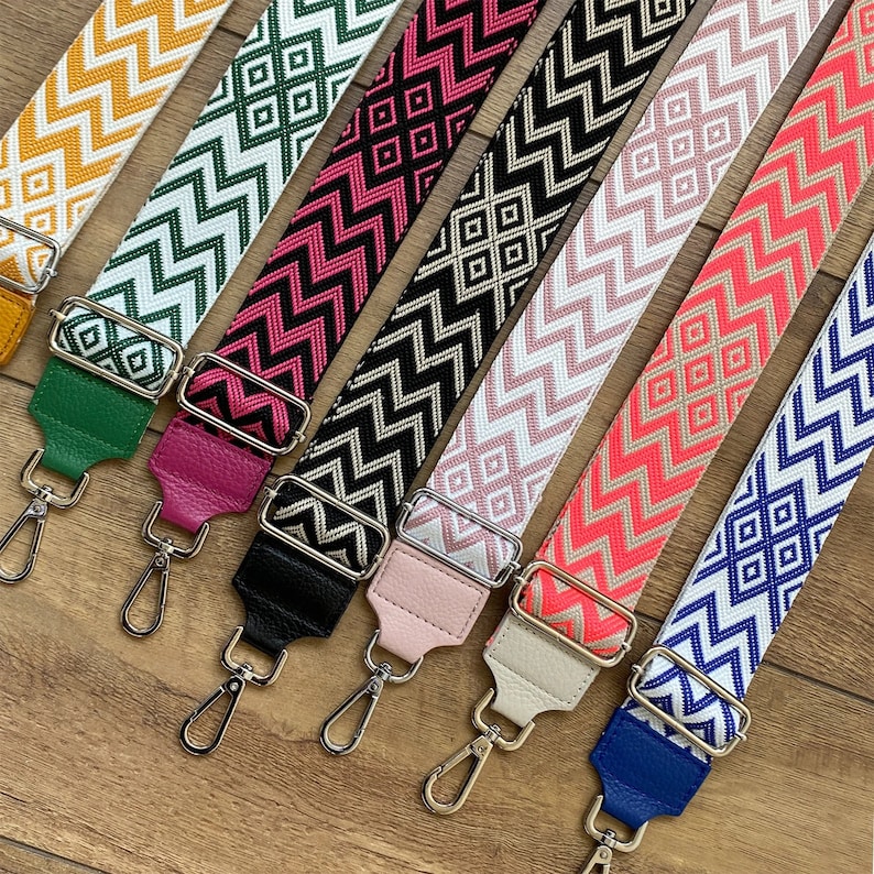 Bag strap, wide shoulder strap with silver clasp, bag strap, interchangeable strap for fanny packs & handbags Zickz.-Schwarz S/W