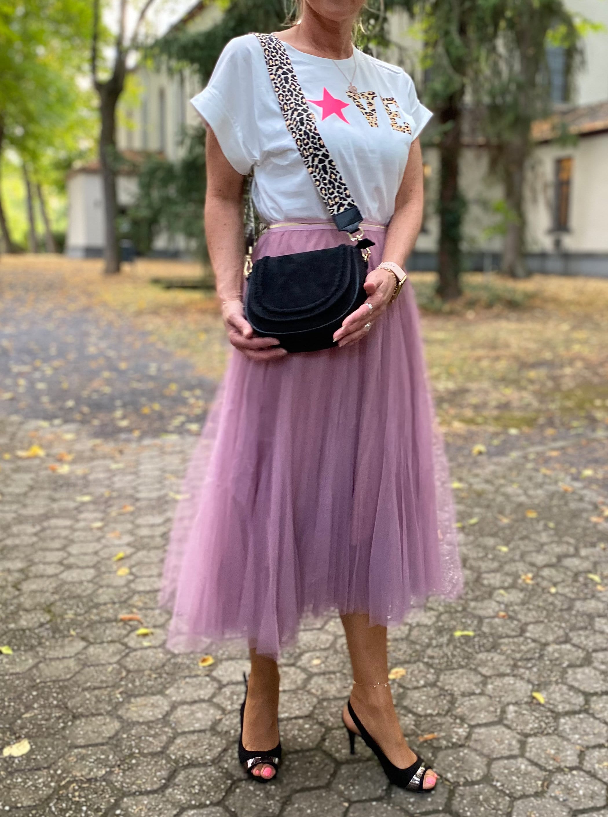 Jupe mi-longue plissée en tulle pour femme - Black[A6811] - Taille