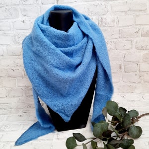 Women's XXL scarf poncho winter triangular scarf with wool bouclé plain colors basic Jeansblau