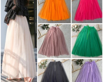 Mesh Maxi Tulle Skirt, Midi Long Skirts, Elastic Waist Bridesmaid Wedding Casual 2 Piece Tulle Tutu Dresses