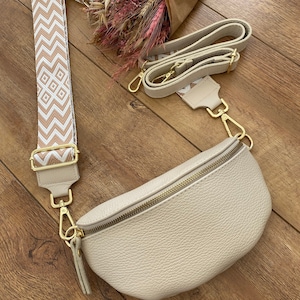Leder-Bauchtaschen Set in Beige & Mintgrün – Größen S/M/XL | Crossbody Schultertasche mit breitem Muster Riemen | Silber- oder Gold-Details