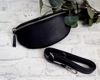 Klein heuptasje met zilveren sluiting leren nappaleren schoudertas crossbodytas heuptasje met LEDEREN RIEM