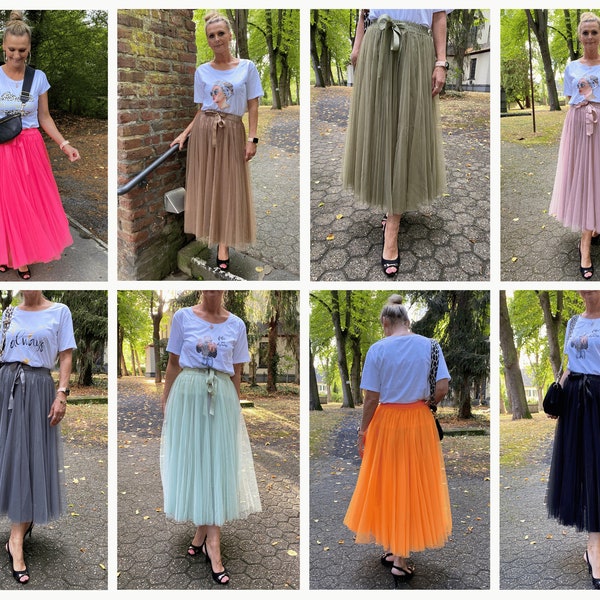 Long tulle skirt with bow, skirt, casual skirt, party skirt, maxi skirt, elegant