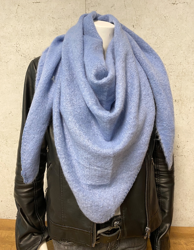 XL damen dreieckstuch flauschig kuschelig warmer Boucle schal, flausch tuch, webschal wolle-mix tuch Basic Hell Jeansblau