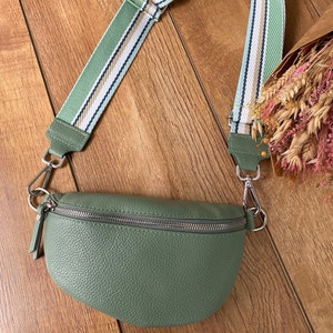 Leather fanny pack set S/Meter/XL in silver/gold with wide strap, shoulder bag, crossbody bag Made in Italy belt bag bag strap Mintgrün/Silbv-Strei