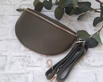 Heuptas met gouden sluiting leren nappa leren schoudertas crossbody tas heuptas met LEDEREN BAND