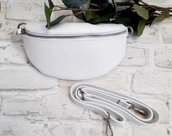 Dames heuptas met zilveren sluiting, nappaleer, schoudertas, crossbodytas, heuptas met leren band