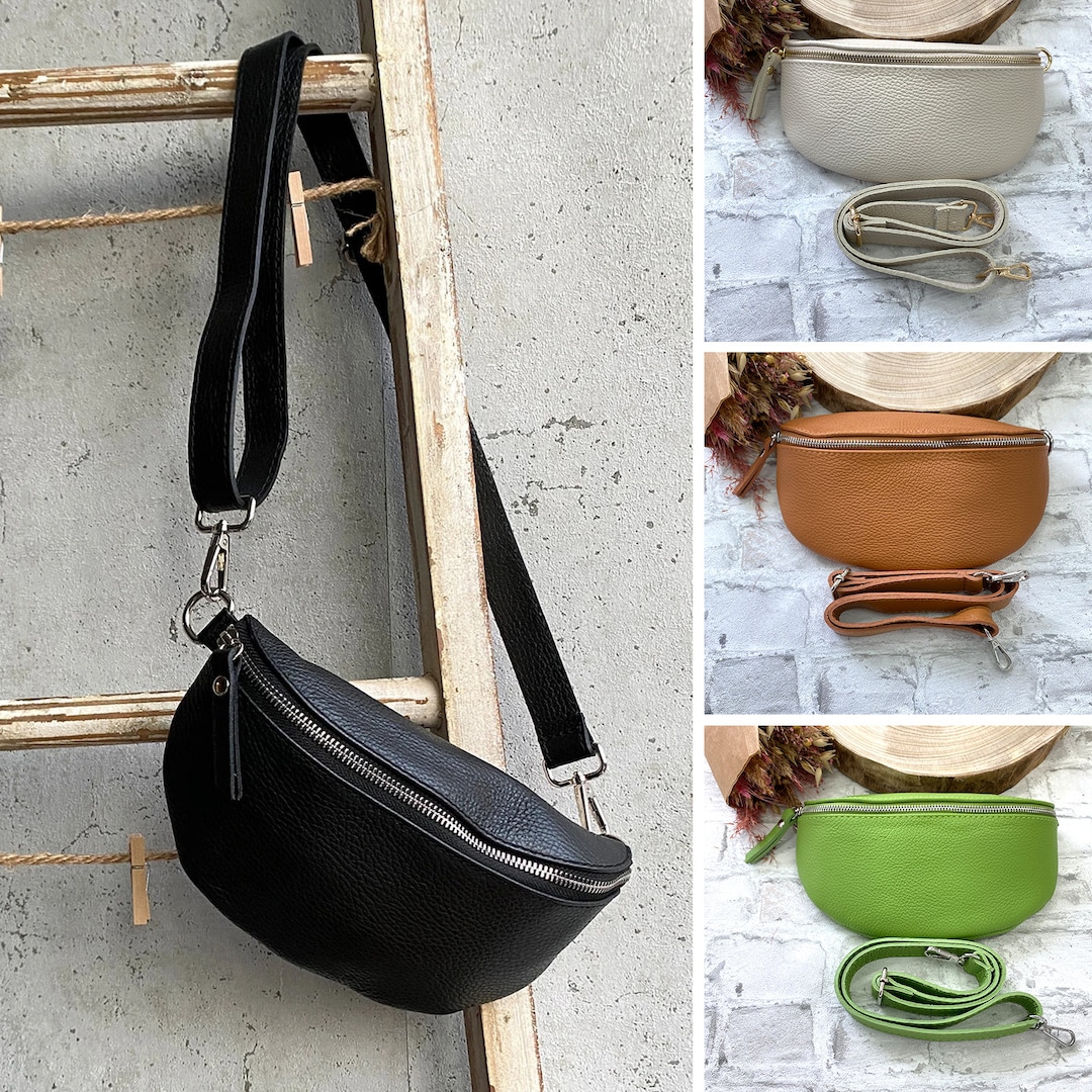 Real Leather Bum Bag With LEATHER STRAP S 22x13x5cm M