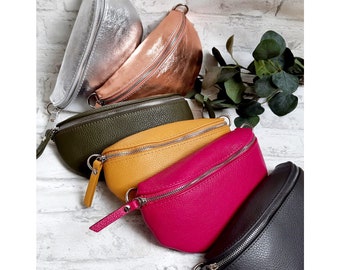 Kleine Bauchtasche mit Silberverschluss Leder Nappaleder Umhängetasche Crossbody Tasche Gürteltasche mit LEDERGURT