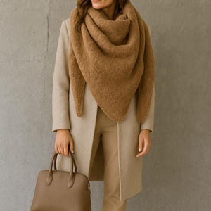 Women&#39;s Poncho UNI COLOUR Blogger Winter Scarf Soft Triangular Scarf with Wool Bouclé