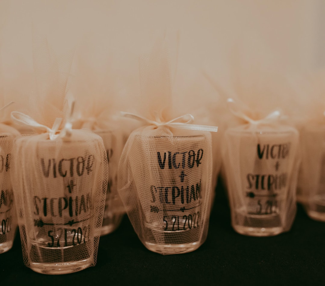 Custom Shot Glass Party Favors for Weddings, Bachelorette Parties, Baby