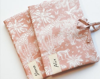 Personalized customizable health record cover Jungle giraffe Toile de Jouy Pink
