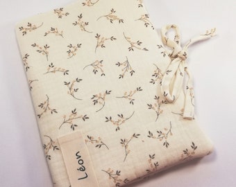 Personalized health record cover customizable beige fabric double floral gauze birth gift idea, first Christmas gift