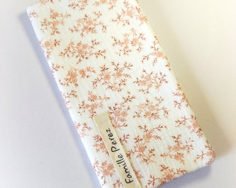 Customizable family record book cover in double gauze cotton with peach floral pattern, customizable personalized family record book cover