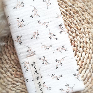 Personalized family record book cover in beige floral double gauze, birth gift, wedding gift
