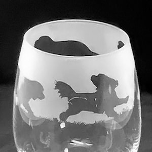 CAVALIER SPANIEL GLASS | 36cl Stemless Wine / Water Glass with Cavalier King Charles Spaniel Dog Design