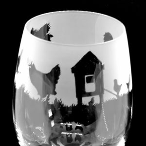 CHICKEN WINE GLASS 35cl Wine Glass with Chickens Frieze Design
