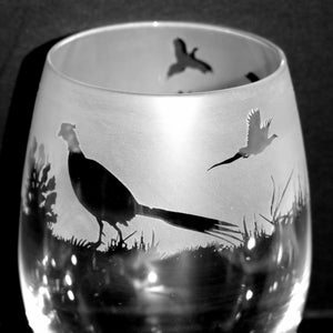 PHEASANT GLASS | 36cl Stemless Wine / Water Glass with Pheasant Frieze Design