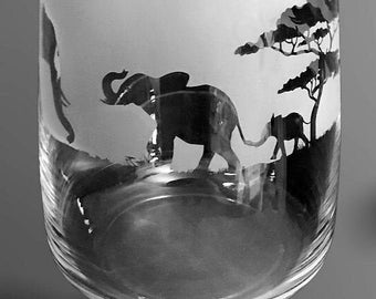 ELEPHANT VASE - 30cm Crystal Glass Vase with Elephant Frieze design