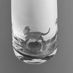 CAT GLASS VASE - 15cm Crystal Glass Bud Vase with Cat Frieze design