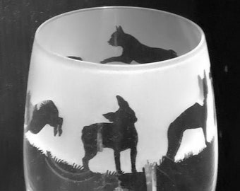 BOSTON TERRIER GLASS 35cl Weinglas mit Boston Terrier Frieze Design
