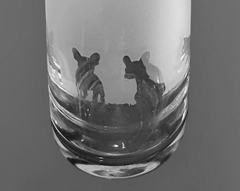 FRENCH BULLDOG VASE - 15cm Crystal Glass Bud Vase with French Bulldog Frieze design