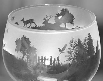 WOODLAND ANIMALS 70cl Glass Gin Balloon with Woodland Animals Frieze Design