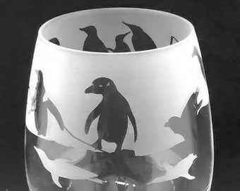 SZKLANKA PINGWIN | 36cl Kieliszek do wina/wody bez nóżki z fryzem pingwina