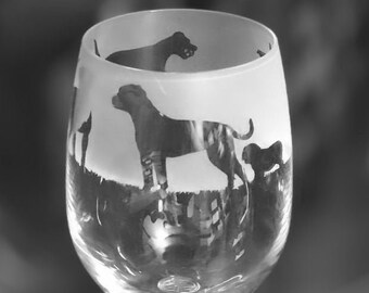 AMERICAN BULLDOG GLASS | 35cl Wine Glass with American Bulldog Frieze Design | American Bulldog GIft for her | American Bulldog Owner