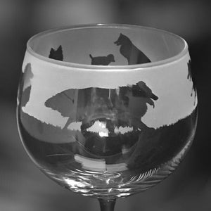 SHETLAND SHEEPDOG GLASS | 70cl Glass Gin Balloon with Shetland Sheepdog (Sheltie) Frieze Design | Gin Glass Gift |